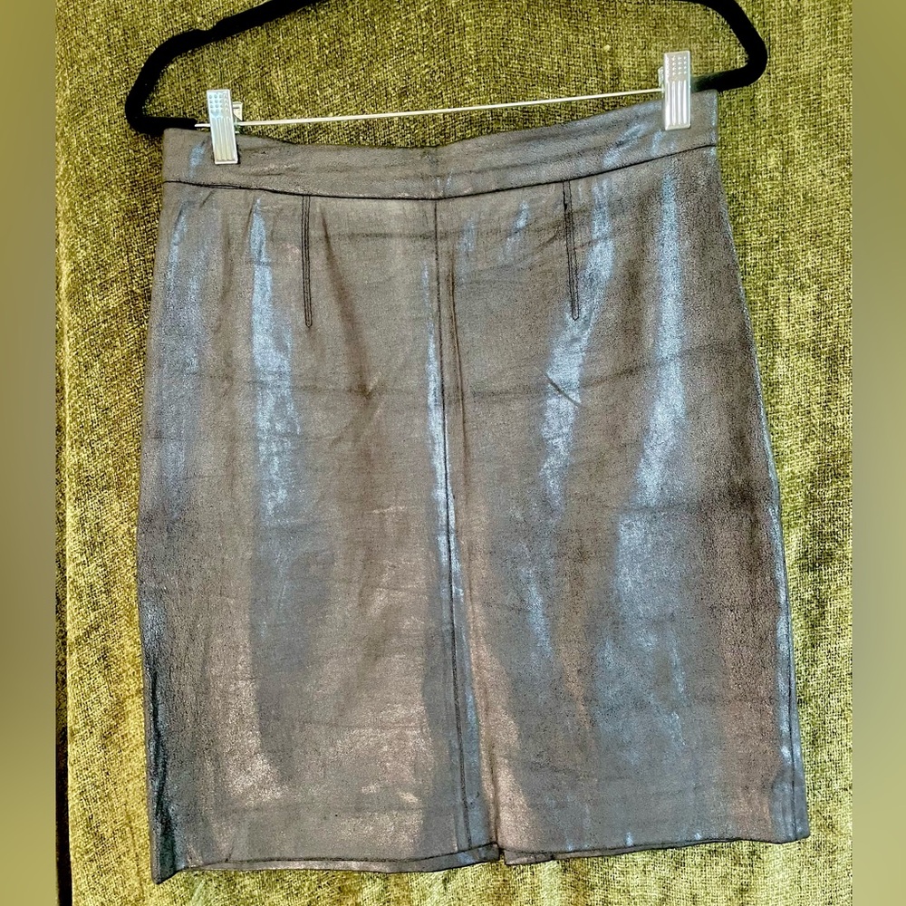Milly Gunmetal Lambskin Leather Skirt